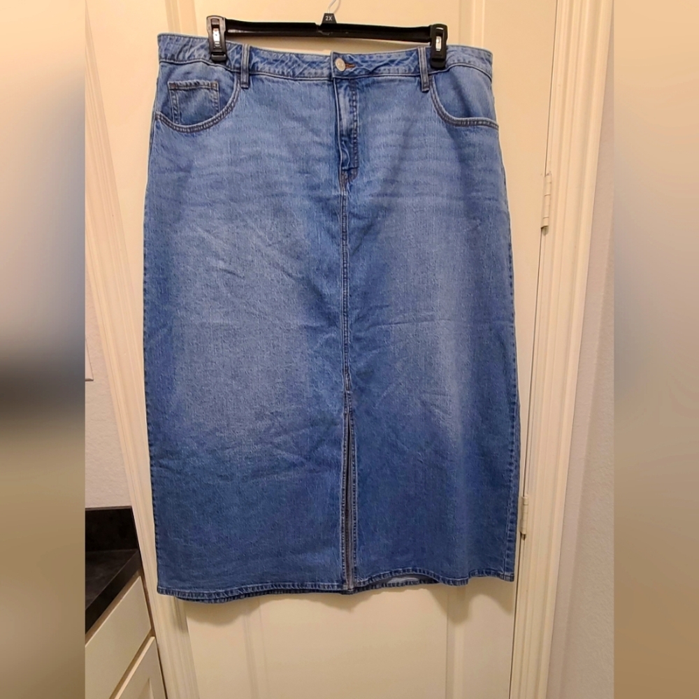 Blue Denim Midi Skirt